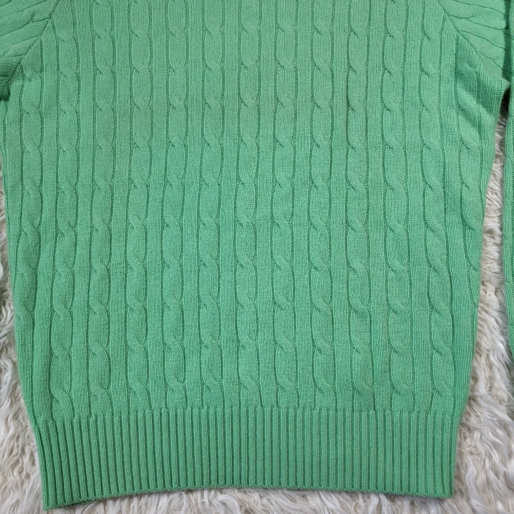 Peter Millar 100% Cashmere Green Cable Knit Sweater Size Large - Picture 3 of 14